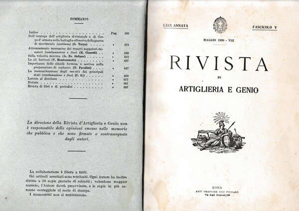 Rivista di Artiglieria e Genio. 69^ annata, fascicolo V, maggio …