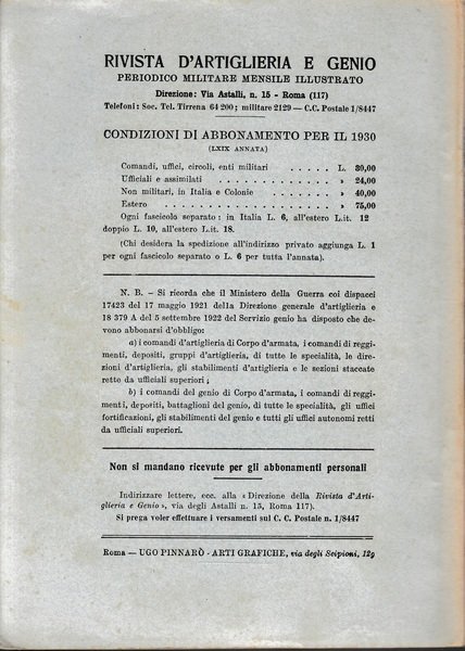 Rivista di Artiglieria e Genio. 69^ annata, fascicolo V, maggio …