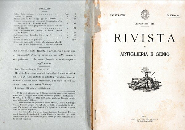 Rivista di Artiglieria e Genio. 69^ annata, fascicolo I, Gennaio …