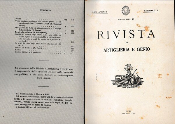 Rivista di Artiglieria e Genio. 70^ annata, fascicolo V, Maggio …