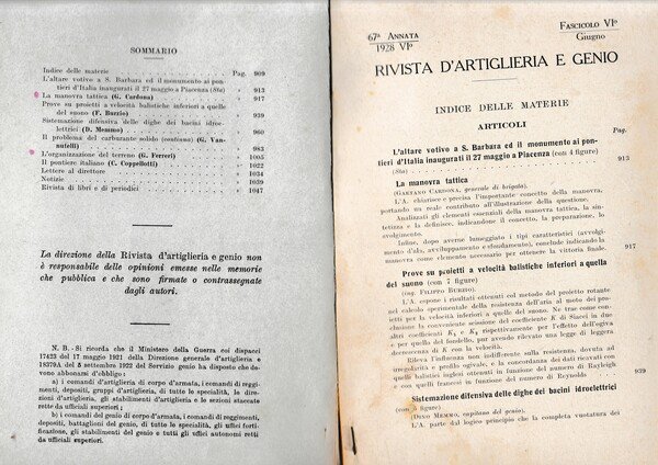 Rivista di Artiglieria e Genio. 67^ annata, fascicolo VI, Giugno …