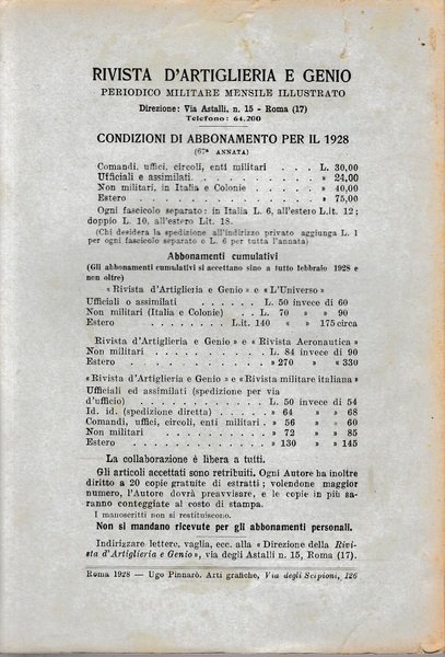 Rivista di Artiglieria e Genio. 67^ annata, fascicolo VI, Giugno …
