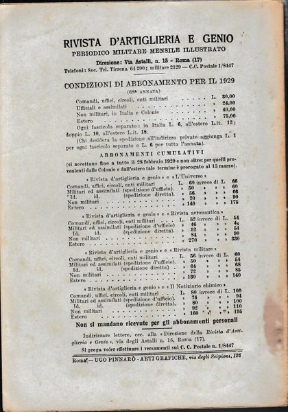 Rivista di Artiglieria e Genio. 68^ annata, fascicolo XI, Novembre …