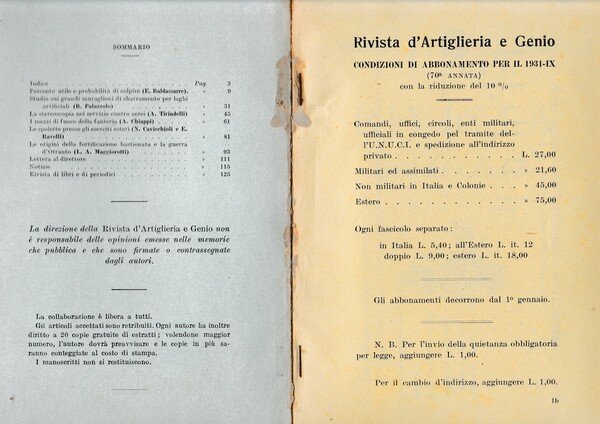 Rivista di Artiglieria e Genio. 70^ annata, fascicolo I, Gennaio …