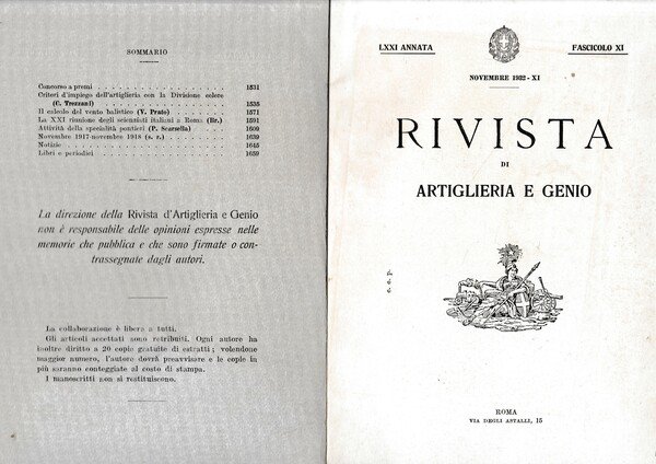 Rivista di Artiglieria e Genio. 71^ annata, fascicolo XI, Novembre …
