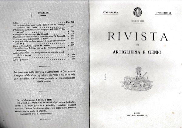 Rivista di Artiglieria e Genio. 71^ annata, fascicolo VI, Giugno …