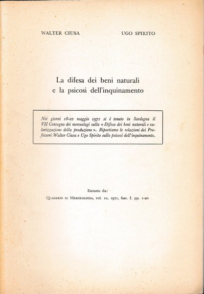 La difesa dei beni naturali e la psicosi dell'inquinamento. Estratto …