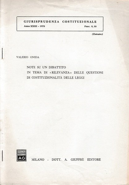Giurisprudenza Costituzionale.Anno XXIII - 1978 - fasc. 8,10 (estratto) | Immagine principale
