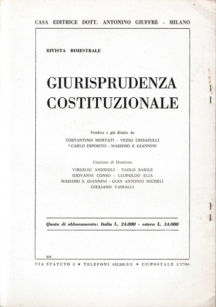 Giurisprudenza Costituzionale. Anno XIX - 1974 - fasc. 1-2 (estratto)