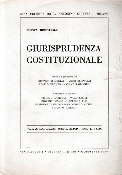Giurisprudenza Costituzionale. Anno XVIII - 1973 - Fasc. 6 (estratto)