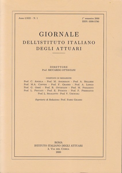Giornale dell'Istituto Italiano degli Attuari. Anno LXIII - n.1, 1^ … | Immagine principale