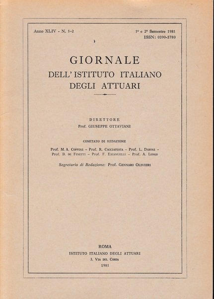 Giornale dell'Istituto Italiano degli Attuari. Anno XLIV - n. 1-2, … | Immagine principale