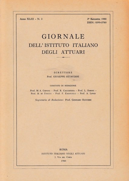 Giornale dell'Istituto Italiano degli Attuari. Anno XLIII - n. 2, … | Immagine principale