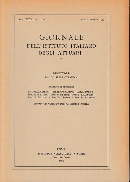 Giornale dell'Istituto Italiano degli Attuari. Anno XXXVI - n. 1-2, … | Immagine principale