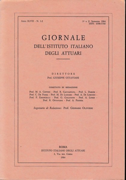 Giornale dell'Istituto Italiano degli Attuari. Anno XLVII - n. 1-2, … | Immagine principale