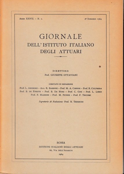 Giornale dell'Istituto Italiano degli Attuari. Anno XXVII - n. 2, … | Immagine principale