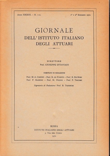 Giornale dell'Istituto Italiano degli Attuari. Anno 1^ e 2^ semestre … | Immagine principale