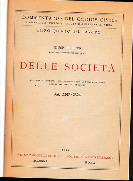 Delle società. Art. 2247-2324 | Immagine principale