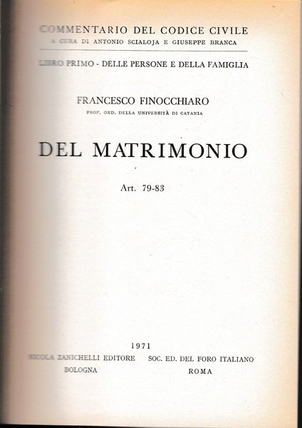 Libro primo - Delle persone e della famiglia. Del matrimonio. …