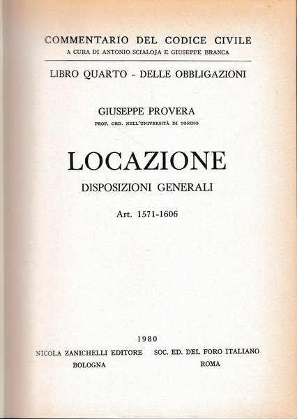 Libro quarto - Delle obbligazioni. Locazione, disposizioni generali. Art. 1571-1606 | Immagine principale