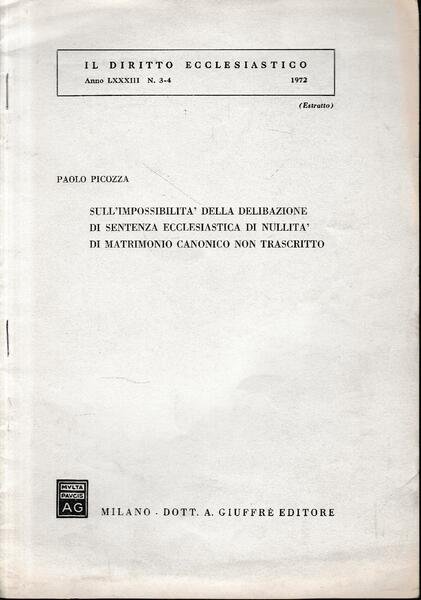 Il Diritto Ecclesiastico anno LXXXIII n. 3-4, 1972 (estratto)