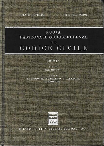 Nuova rassegna di giurisprudenza sul Codice civile. Artt. 1655-1753 ( … | Immagine principale