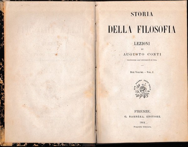 Storia della filosofia. Lezioni di Augusto Conti, volume I. Un volume.