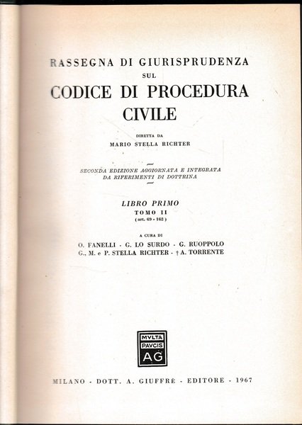 Rassegna Di Giurisprudenza Sul Codice Di Procedura Civile. libro primo. …