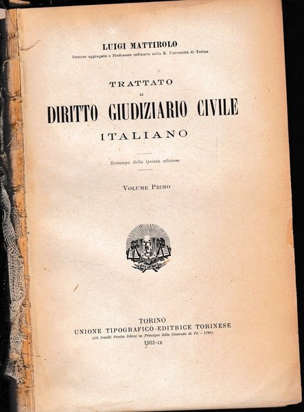 Trattato di Diritto Giudiziario Civile Italiano, vol. 1^