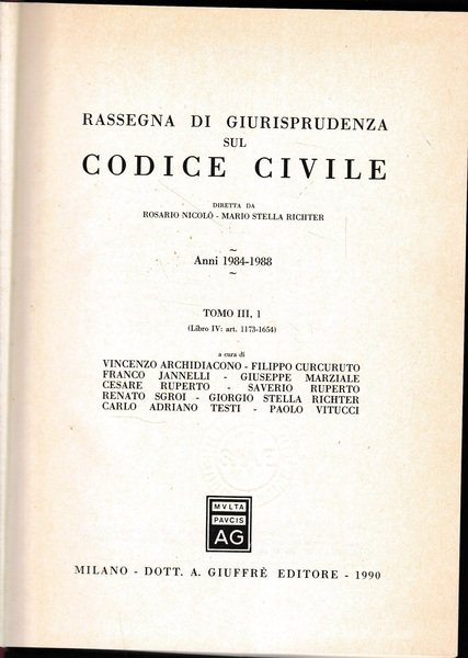 Rassegna di Giurisprudenza sul Codice Civile, anni 1984-1988, tomo 3,1 … | Immagine principale