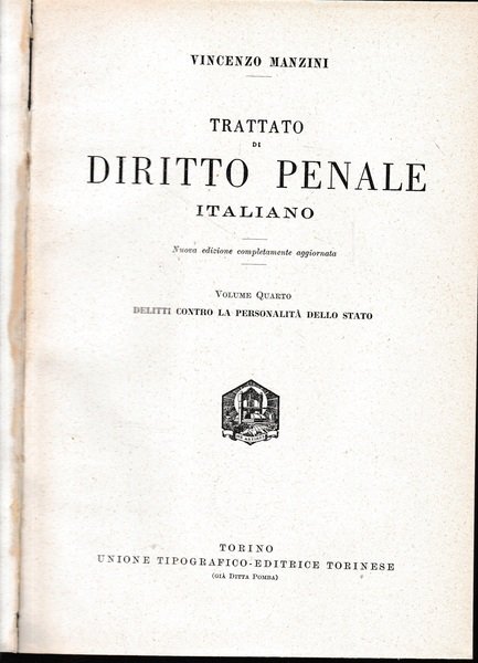 Trattato di diritto penale italiano, vol. 4^. | Immagine principale