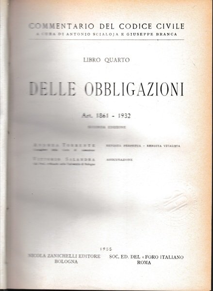 Commentario del Codice Civile, libro quarto. Delle obbligazioni. artt. 1861-1932 | Immagine principale