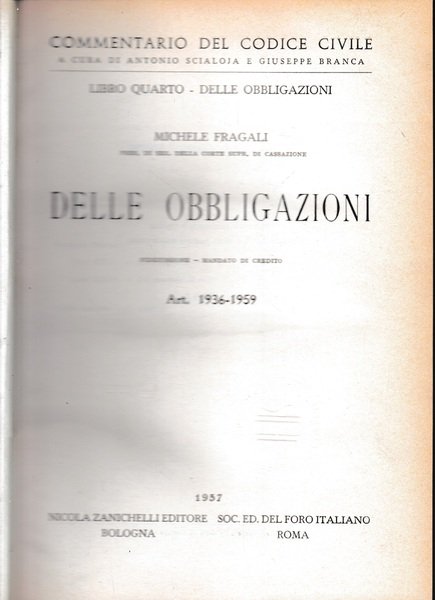 Commentario del Codice Civile, libro quarto - delle obbligazioni. Delle … | Immagine principale