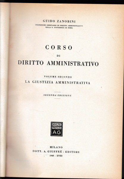 Corso di Diritto Amministrativo, vol. 2^, la giustizia amministrativa | Immagine principale