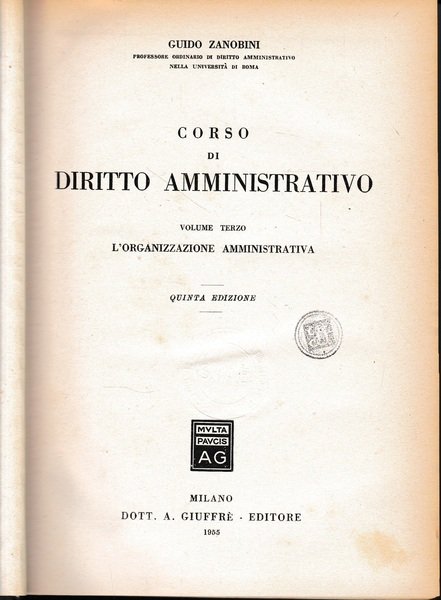 Corso di Diritto Amministrativo, vol. 3^ | Immagine principale