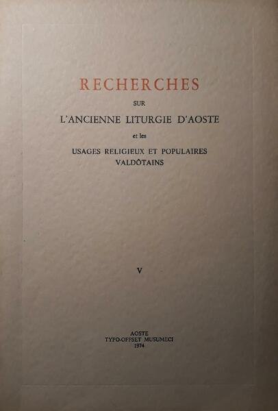 Recherches sur l'anciennne liturgie d'Aoste (V) | Immagine principale