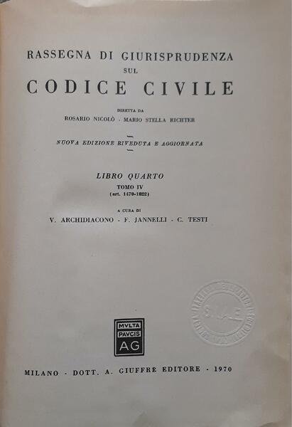Rassegna di giurisprudenza sul codice civile - libro quarto , … | Immagine principale