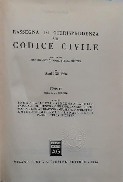 Rassegna di giurisprudenza sul Codice civile. Anni 1984-1988. Artt. 2060 … | Immagine principale
