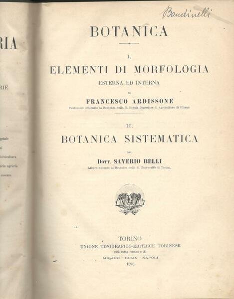Nuova enciclopedia agraria italiana. Botanica: elementi di morfologia esterna ed interna. Botanica sistematica.