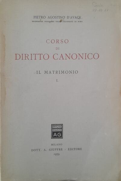 Corso di diritto canonico. Il matrimonio I.