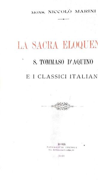 La sacra eloquenza. S. Tommaso d'Aquino e i classici italiani
