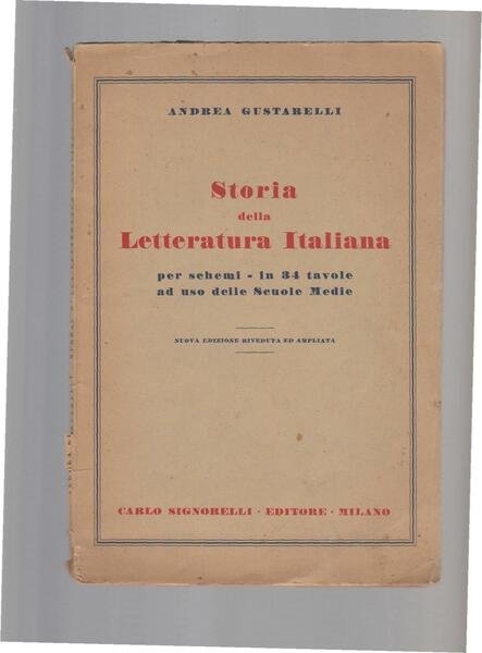Storia della Letteratura Italiana per schemi, in 34 tavole ad …