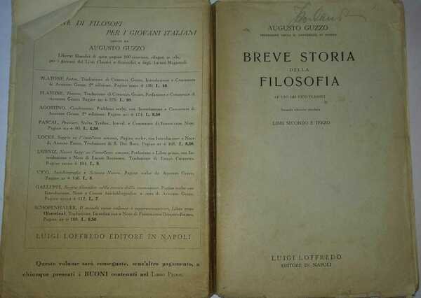 Breve Storia della Filosofia ad Uso dei Licei Classici . Libri secondo e terzo