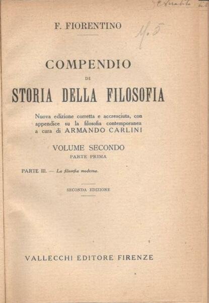 Storia della filosofia, volume secondo parte prima