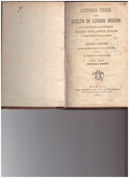 CRESTOMAZIA ITALIANA cioè SCELTA DI LUOGHI INSIGNI o per sentimento …