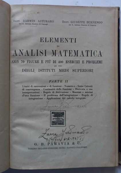 Elementi di Analisi Matematica. Parte II, piu' Appendice.