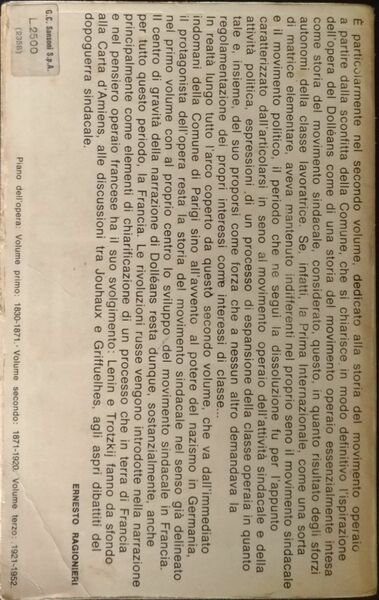 Storia del movimento operaio. Volume secondo