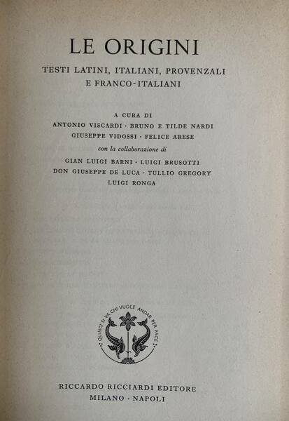 Le origini. Testi latini, italiani, provenzali e franco-italiani | Immagine principale
