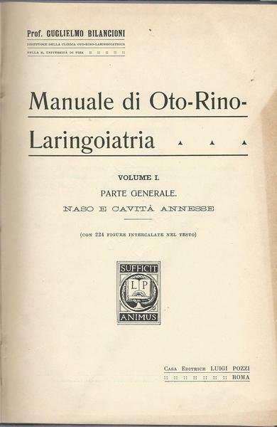 MANUALE DI OTO-RINO-LARINGOIATRIA - Volume primo - parte generale | Immagine principale