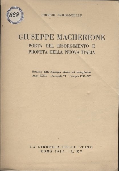GIUSEPPE MACHERIONE POETA DEL RISORGIMENTO E PROFETA DELLA NUOVA ITALIA | Immagine principale